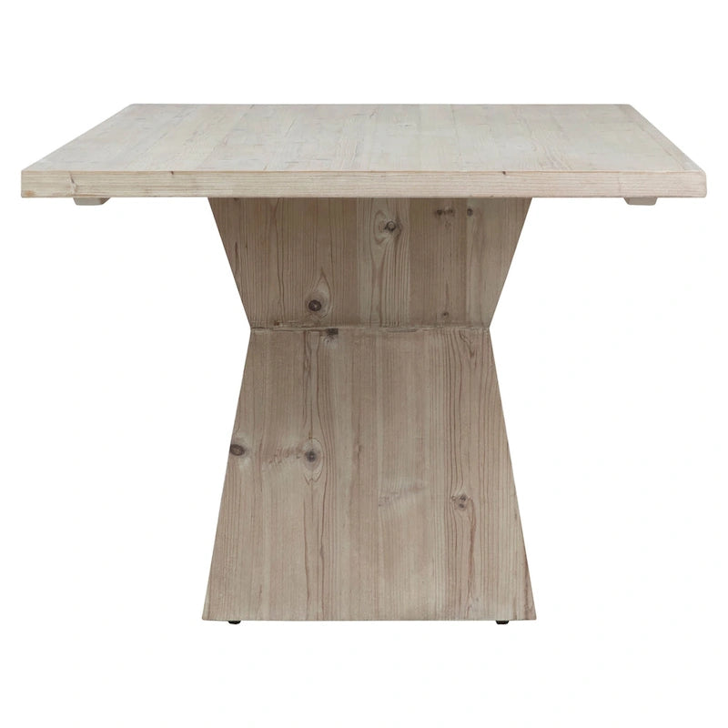 Mesa de comedor moderna de 79" con base de pedestal rectangular de pino recuperado con diseño de panal