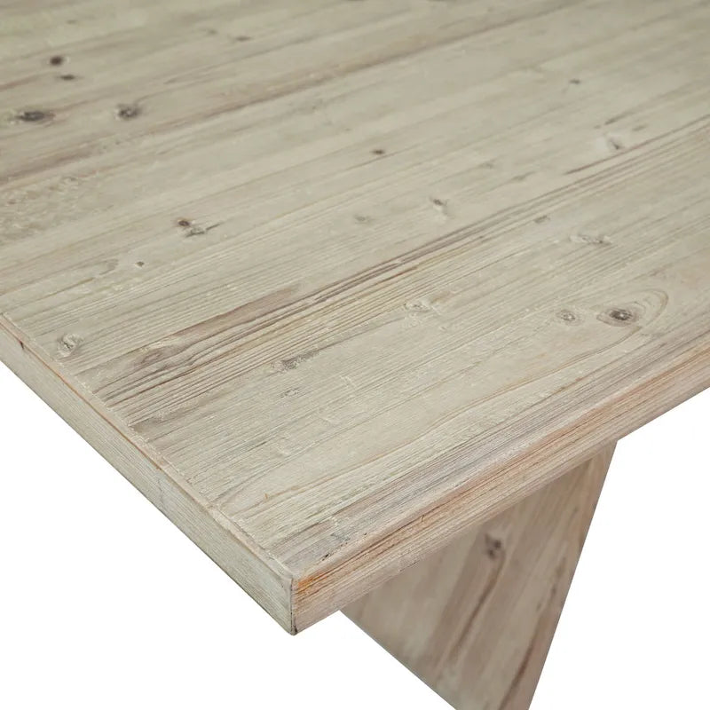 Mesa de comedor moderna de 79" con base de pedestal rectangular de pino recuperado con diseño de panal