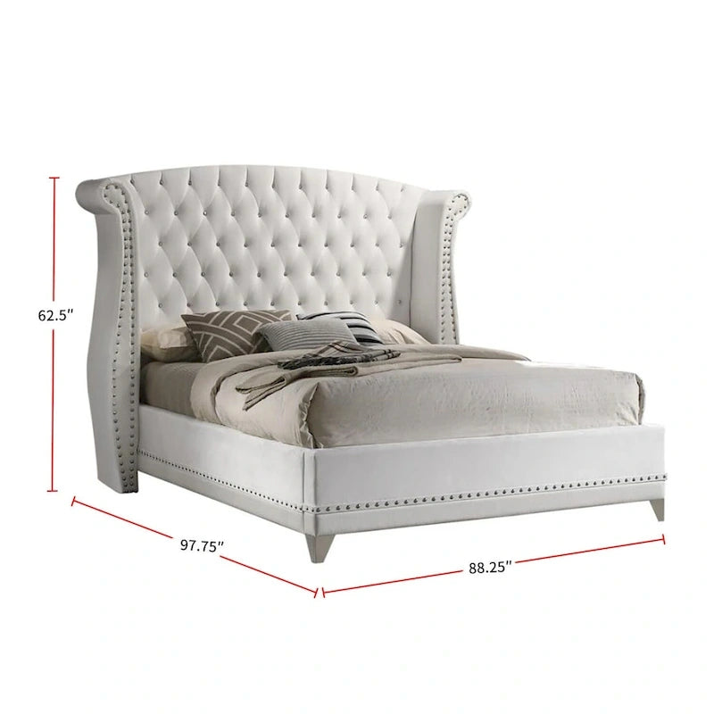 Cama tapizada con alas y cabecero capitoné – Blanco