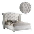 Cama tapizada con alas y cabecero capitoné – Blanco