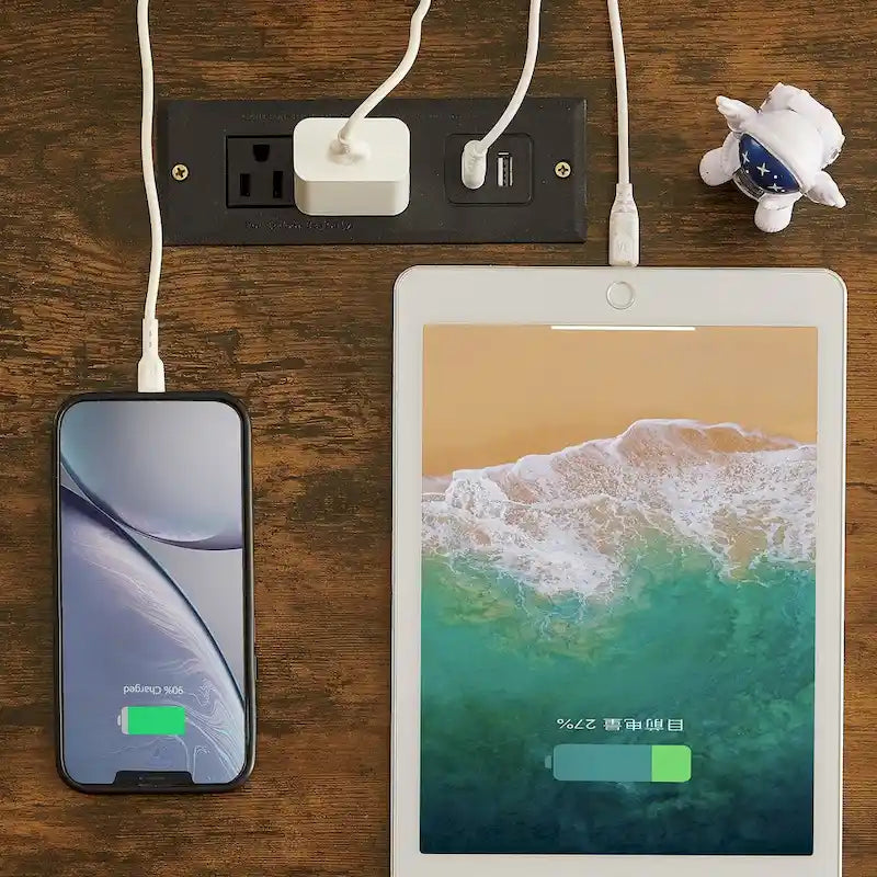 Mesita de Noche con Estación de Carga, 2 Cajones Abatibles, 2 Puertos USB y 2 Tomas de CA