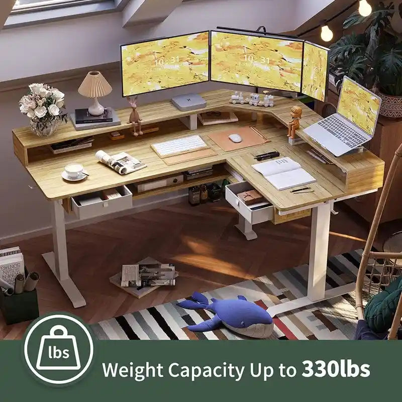 Escritorio de pie eléctrico de altura ajustable en forma de L de 63 pulgadas