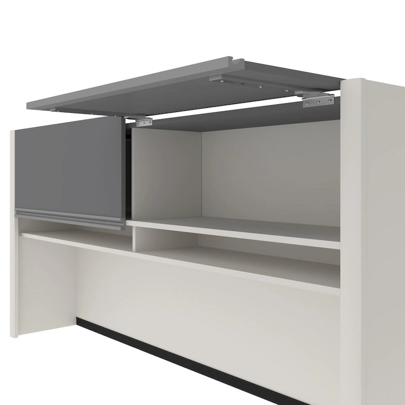 Paquete de escritorio en L de 72 pulgadas de ancho con estante superior, mesa auxiliar y pedestal