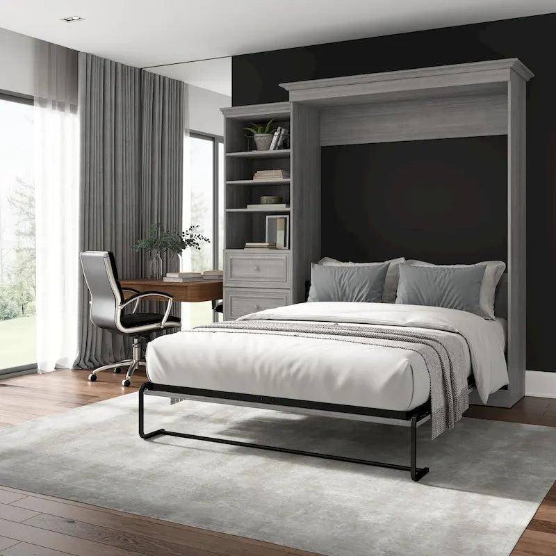 Cama abatible Murphy tamaño queen con organizador de armario y cajones (92W)