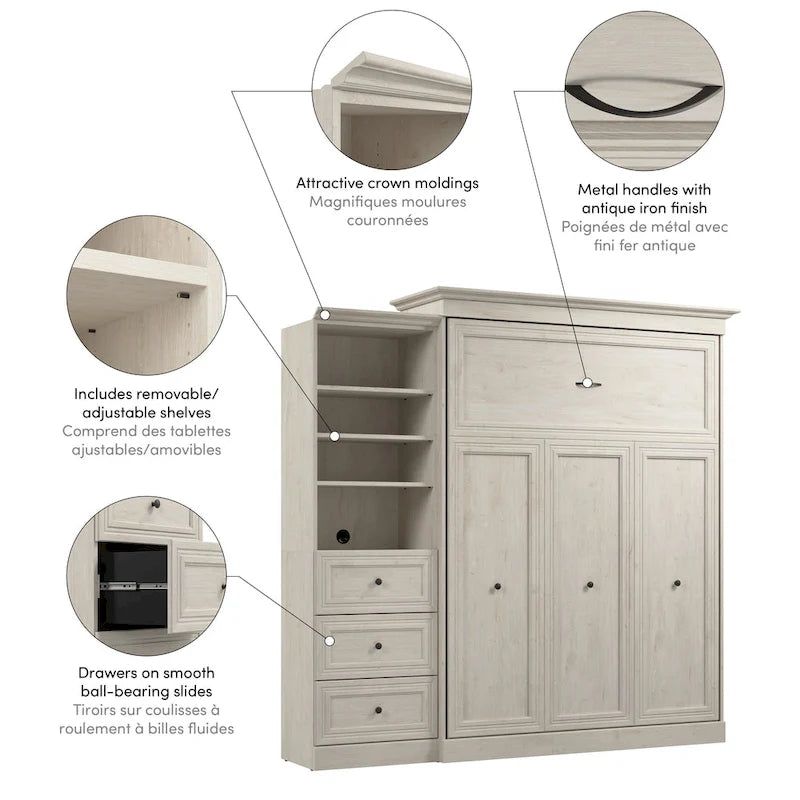 Queen-Murphy-Bett mit Schrankorganizer und Schubladen (92W)