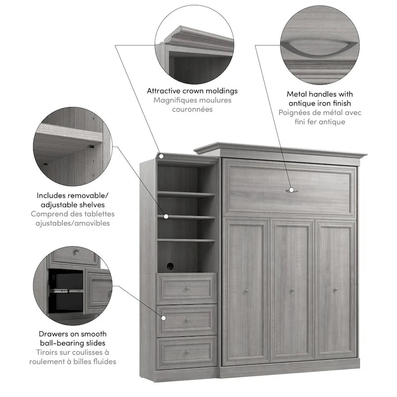 Queen-Murphy-Bett mit Schrankorganizer und Schubladen (92W)