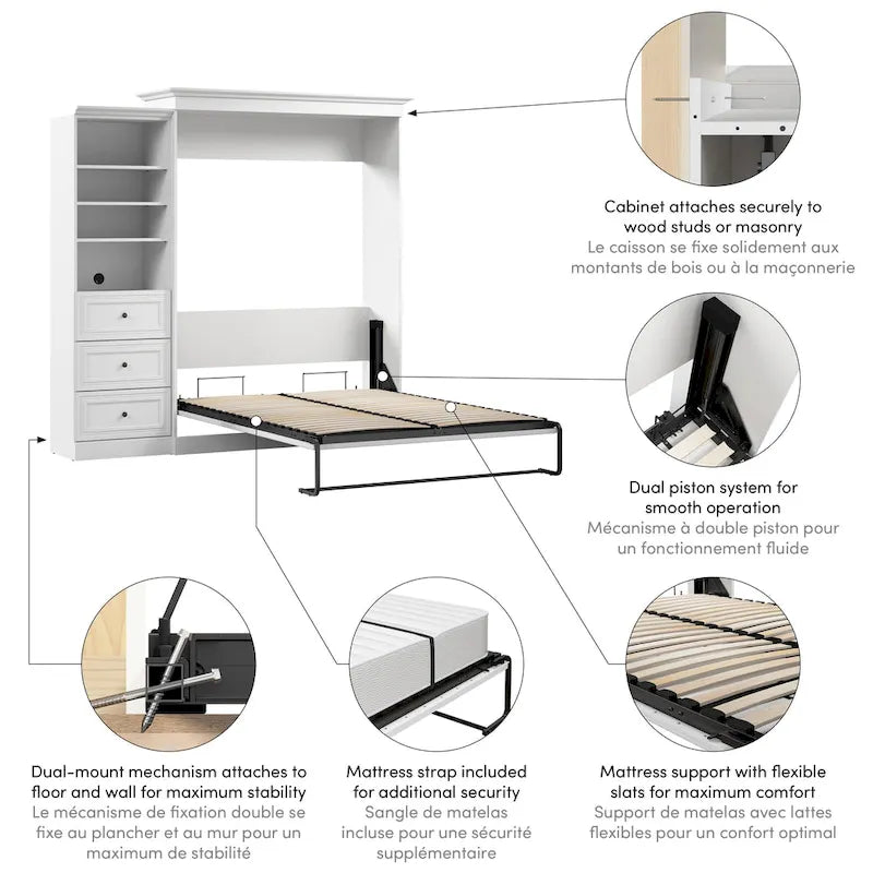Queen-Murphy-Bett mit Schrankorganizer und Schubladen (92W)