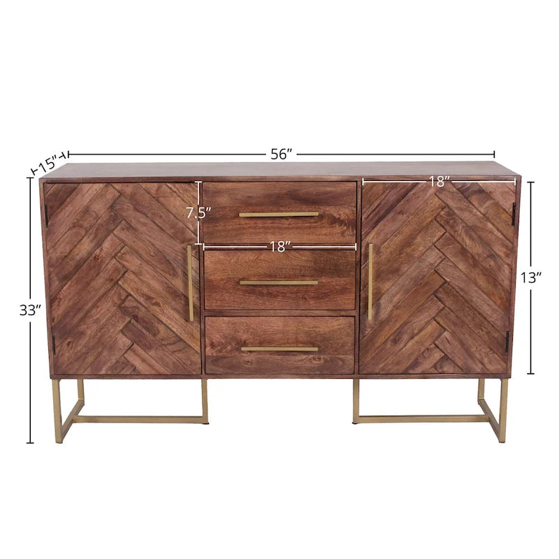 Armario de madera de espiga con 2 puertas y 3 cajones