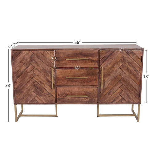 Armario de madera de espiga con 2 puertas y 3 cajones