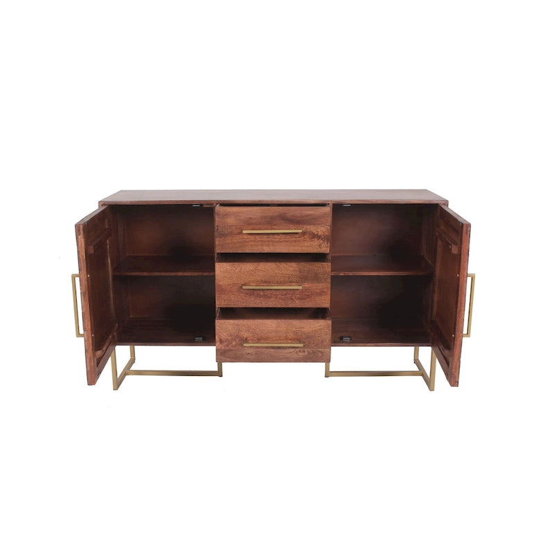 Armario de madera de espiga con 2 puertas y 3 cajones