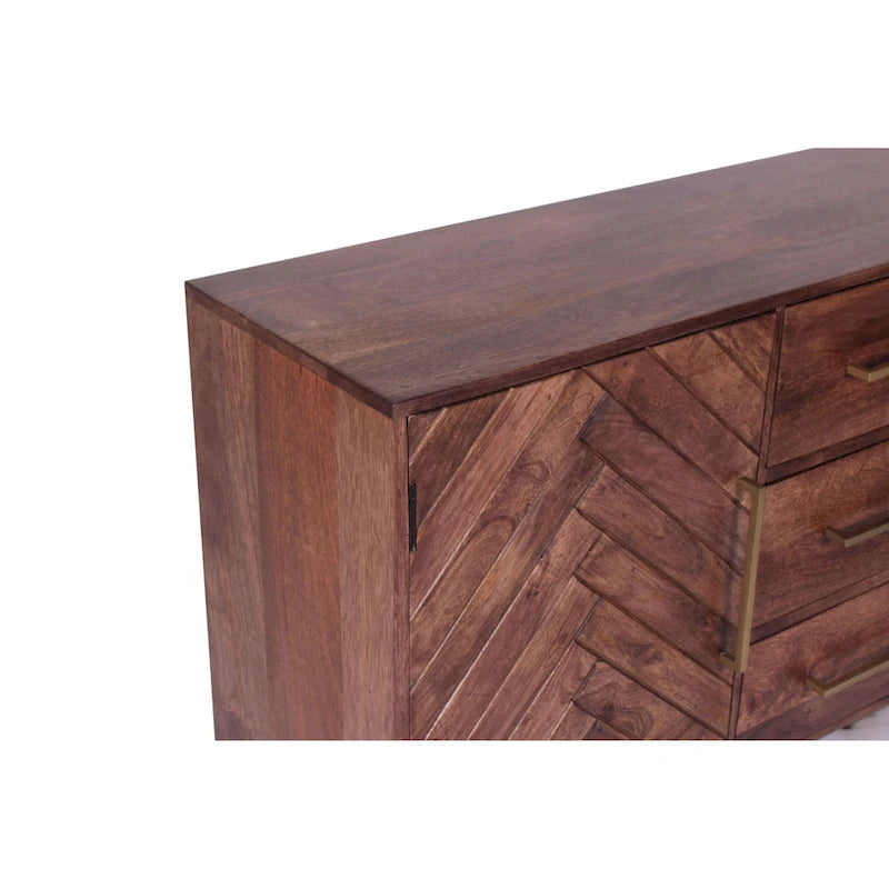 Armario de madera de espiga con 2 puertas y 3 cajones