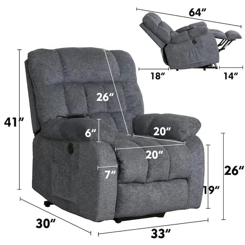 Sillón reclinable con elevador eléctrico asistido y masaje para personas mayores