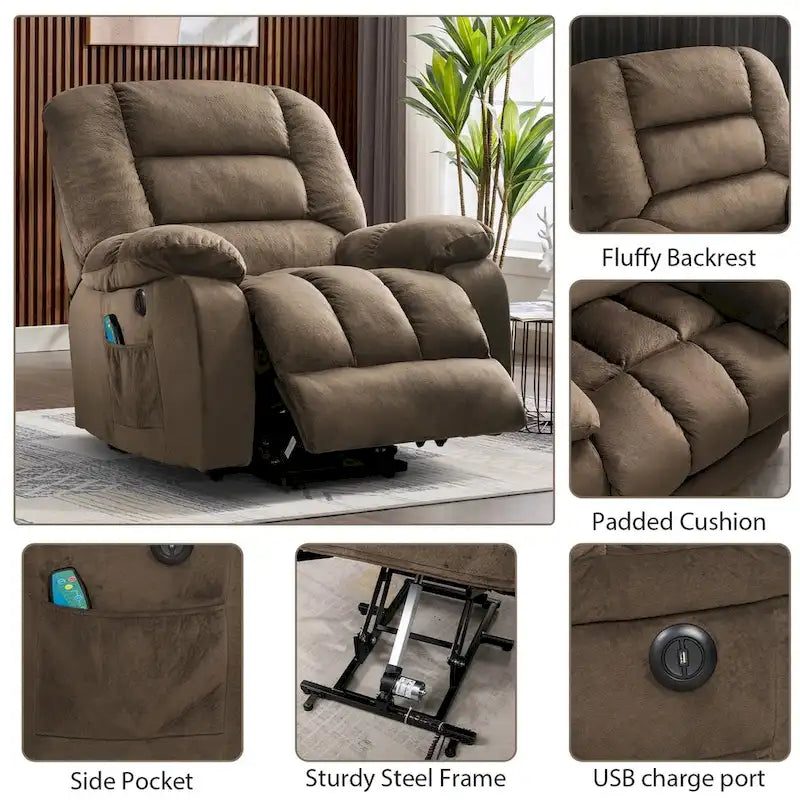 Sillón reclinable con elevador eléctrico asistido y masaje para personas mayores