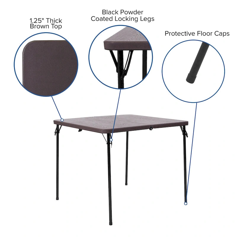 Mesa Plegable Cuadrada de Dos Pliegues con Asa de Transporte