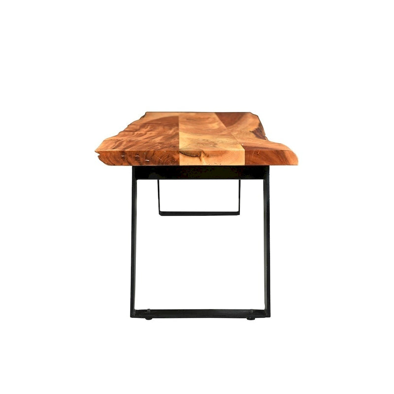 Banco de madera de acacia de borde natural con patas de acero