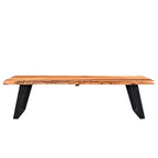 Banco de madera de acacia de borde natural con patas de acero