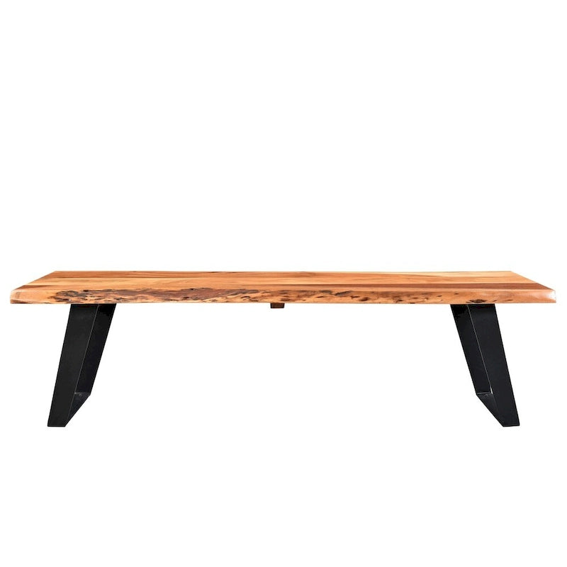 Banco de madera de acacia de borde natural con patas de acero