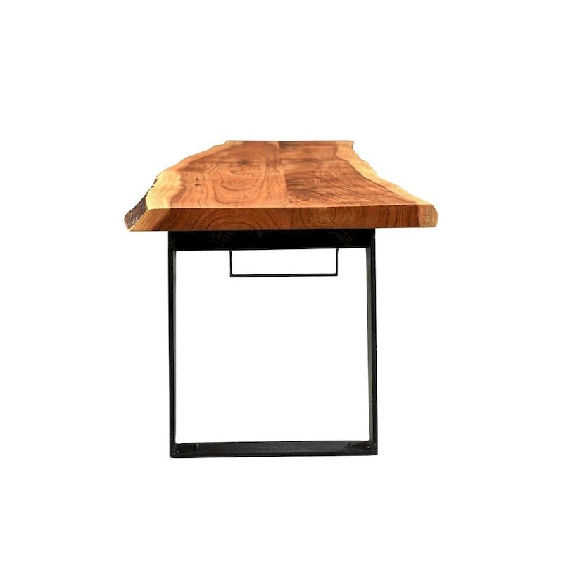 Banco de madera de acacia de borde natural con patas de acero