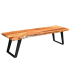 Banco de madera de acacia de borde natural con patas de acero