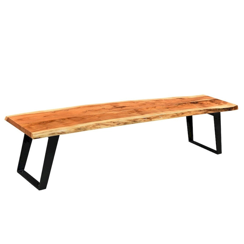 Banco de madera de acacia de borde natural con patas de acero