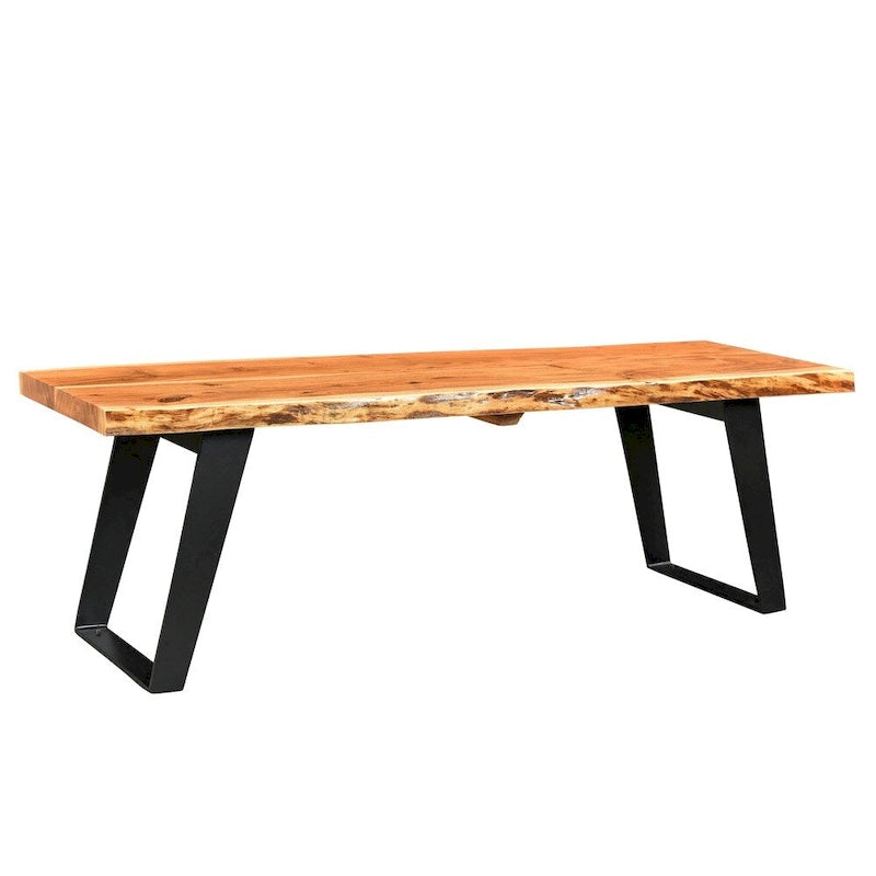 Banco de madera de acacia de borde natural con patas de acero