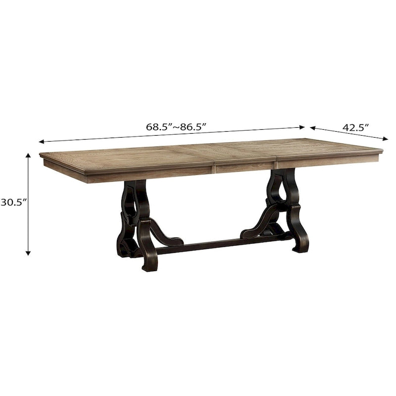 Mesa de comedor de arce y negra con extensión extraíble