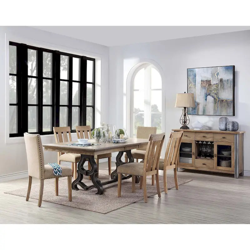Mesa de comedor de arce y negra con extensión extraíble