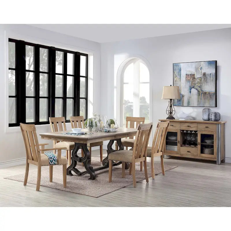 Mesa de comedor de arce y negra con extensión extraíble