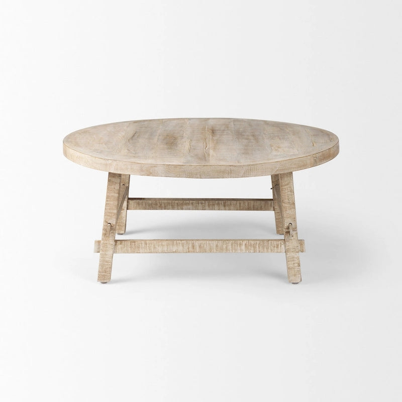 Mesa de centro redonda de madera maciza de 36"