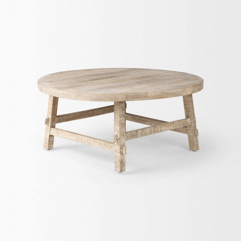 Mesa de centro redonda de madera maciza de 36"