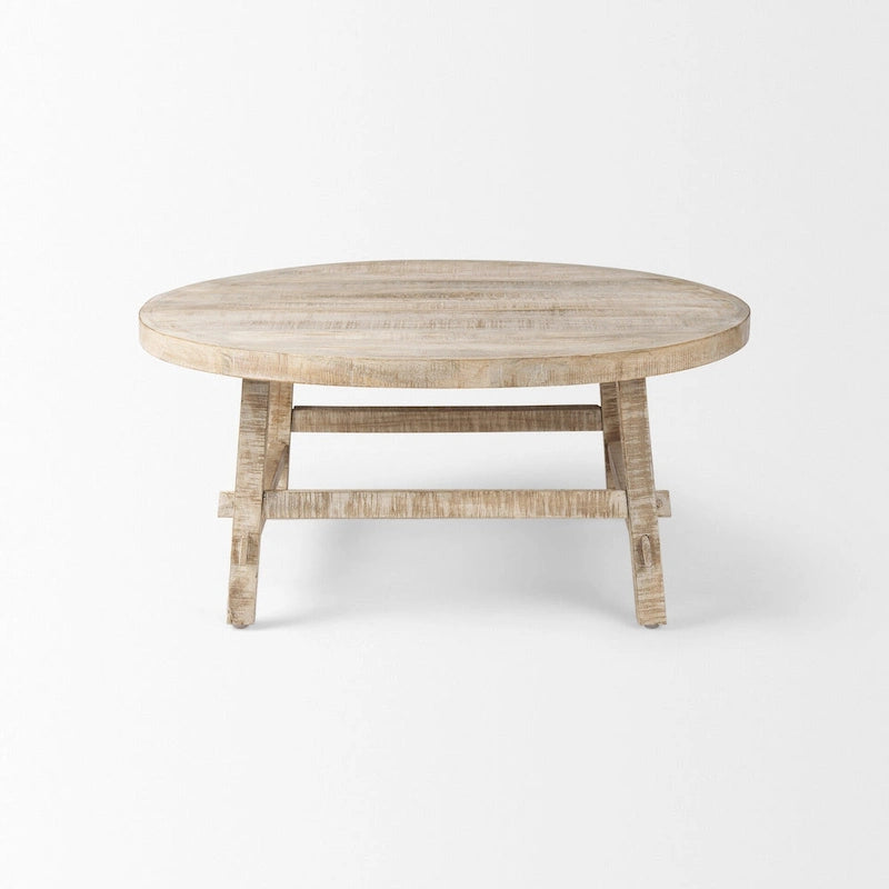 Mesa de centro redonda de madera maciza de 36"