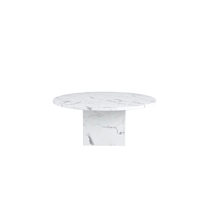 Mesa de comedor redonda de mármol de 60" con base cúbica de mármol