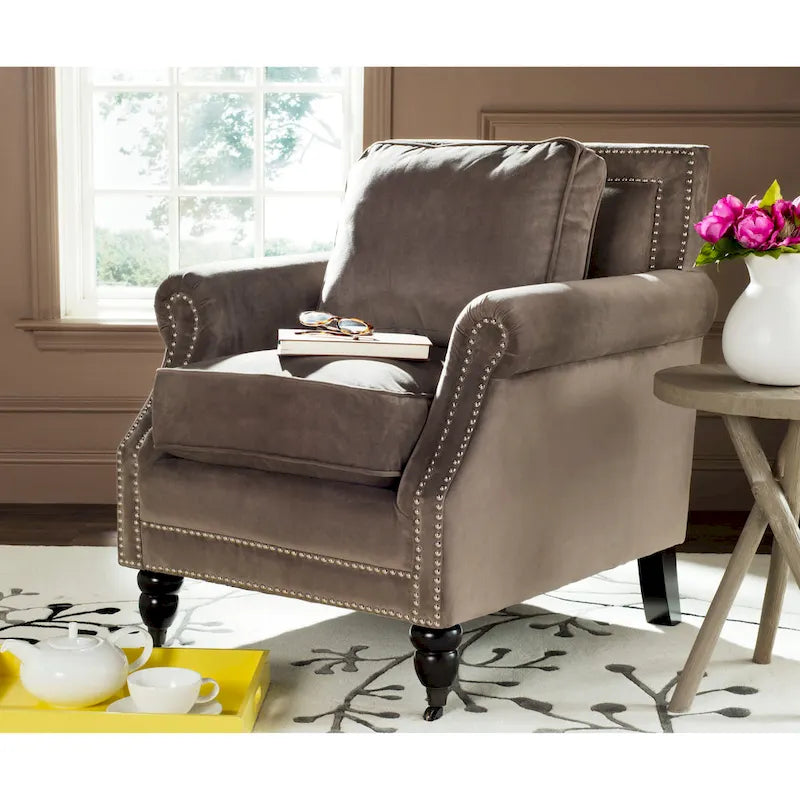 Sillón de club con brazos redondos y tachuelas - 30"An x 34"Prof x 35"Al