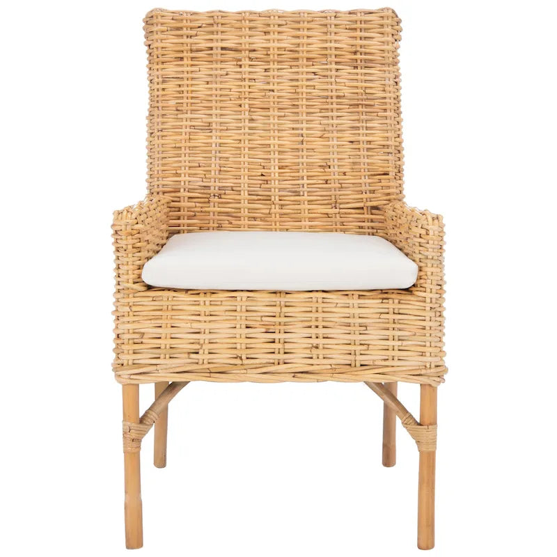 Sillón decorativo de ratán costero con cojín - 18.5"An x 22.8"Prof x 38.2"Al
