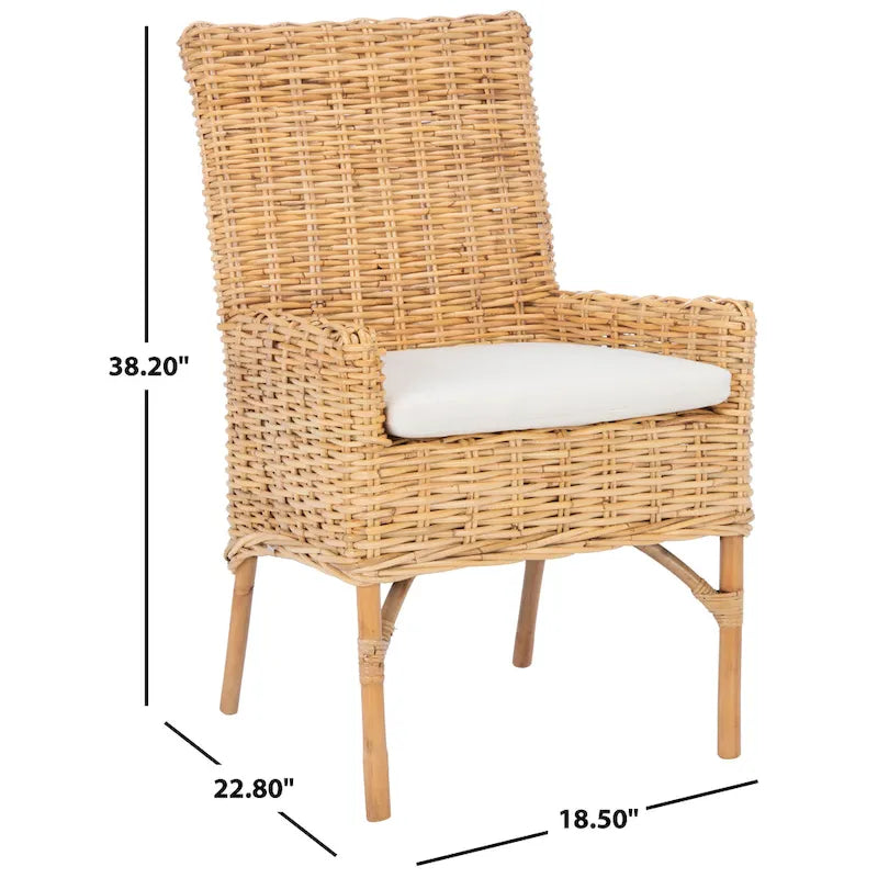 Sillón decorativo de ratán costero con cojín - 18.5"An x 22.8"Prof x 38.2"Al