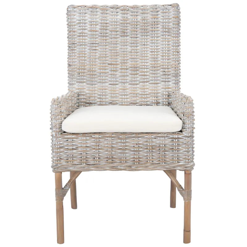 Sillón decorativo de ratán costero con cojín - 18.5"An x 22.8"Prof x 38.2"Al