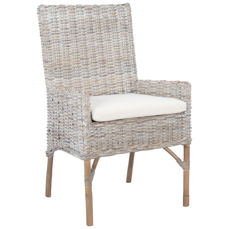 Sillón decorativo de ratán costero con cojín - 18.5"An x 22.8"Prof x 38.2"Al