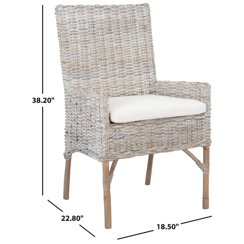 Sillón decorativo de ratán costero con cojín - 18.5"An x 22.8"Prof x 38.2"Al