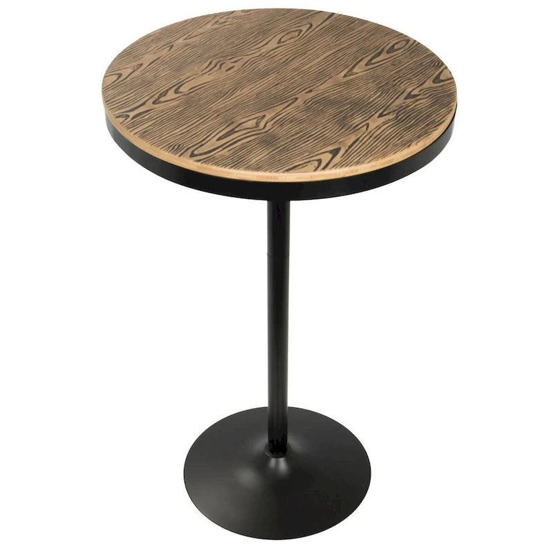 Mesa redonda ajustable de bar y comedor con tapa de madera