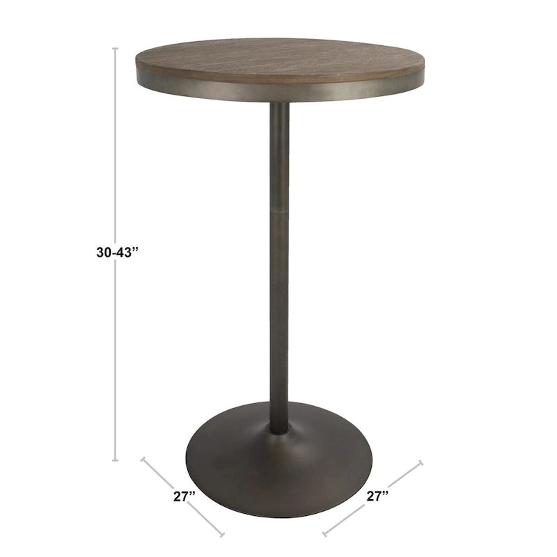 Mesa redonda ajustable de bar y comedor con tapa de madera