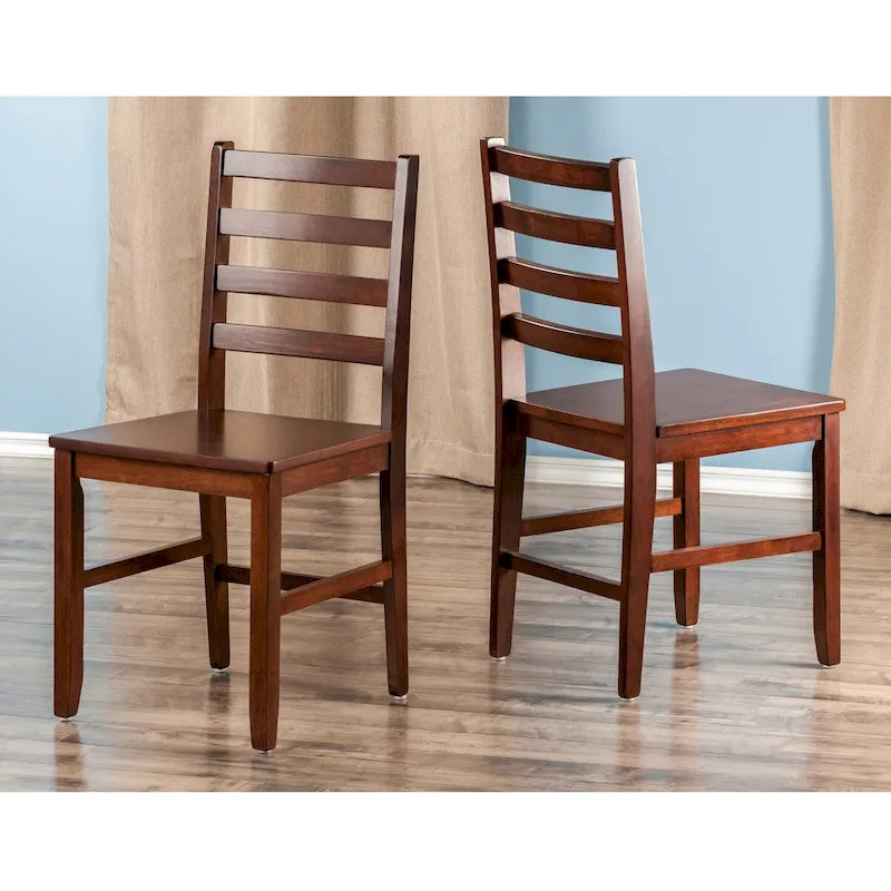 Juego de 2 sillas de comedor de madera maciza con respaldo de escalera, acabado nogal