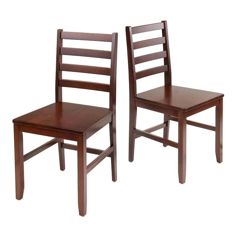 Juego de 2 sillas de comedor de madera maciza con respaldo de escalera, acabado nogal
