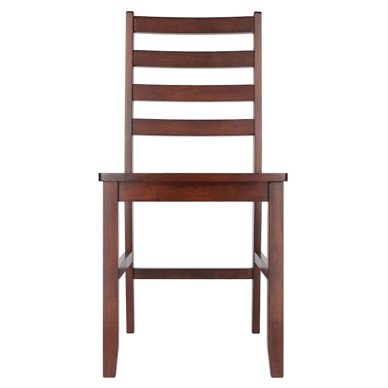 Juego de 2 sillas de comedor de madera maciza con respaldo de escalera, acabado nogal