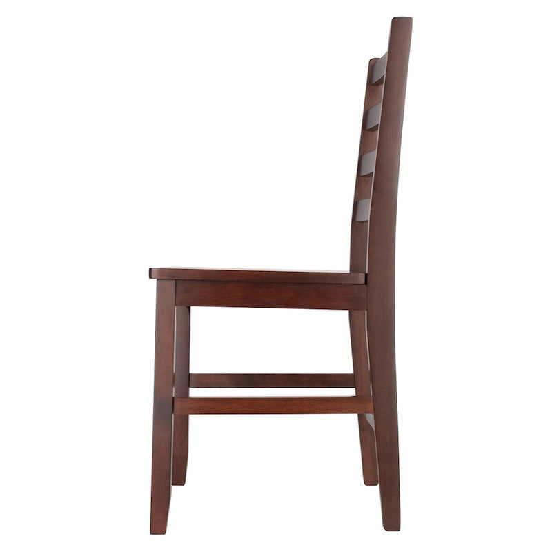 Juego de 2 sillas de comedor de madera maciza con respaldo de escalera, acabado nogal