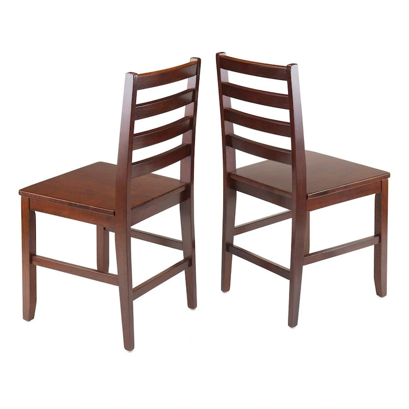Juego de 2 sillas de comedor de madera maciza con respaldo de escalera, acabado nogal