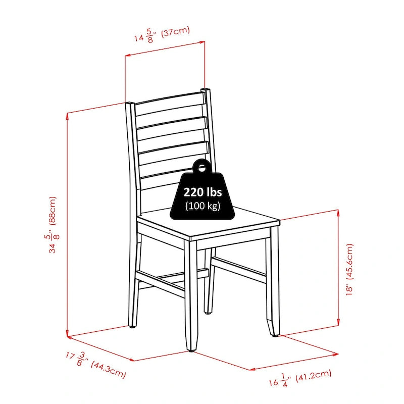 Juego de 2 sillas de comedor de madera maciza con respaldo de escalera, acabado nogal