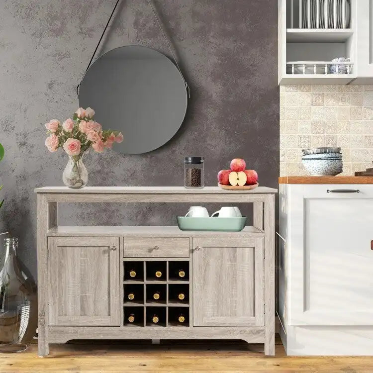Aparador tipo bufé con almacenamiento para vinos y gabinete, 45.5" de ancho