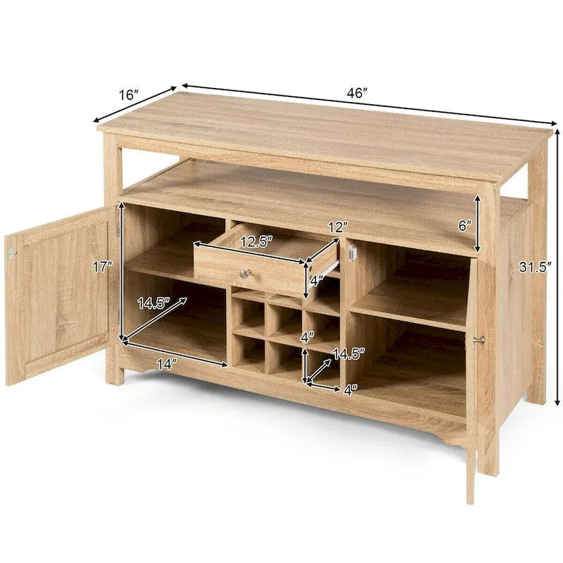 Aparador tipo bufé con almacenamiento para vinos y gabinete, 45.5" de ancho