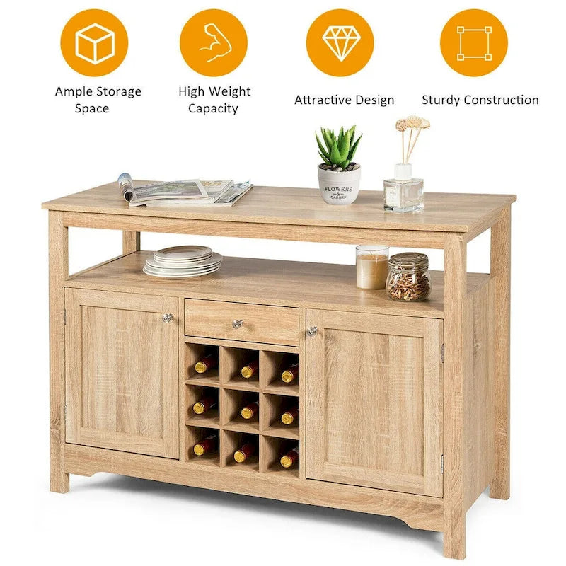 Aparador tipo bufé con almacenamiento para vinos y gabinete, 45.5" de ancho