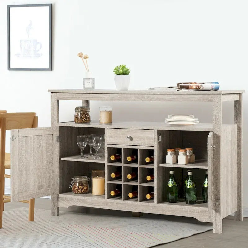 Aparador tipo bufé con almacenamiento para vinos y gabinete, 45.5" de ancho